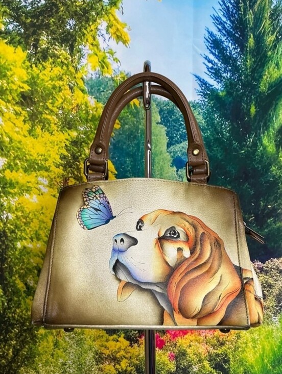 Anuschka Handbags - Anna By Anuschka Handpainted Designer Dog/Butterfly Print Satchel Bag